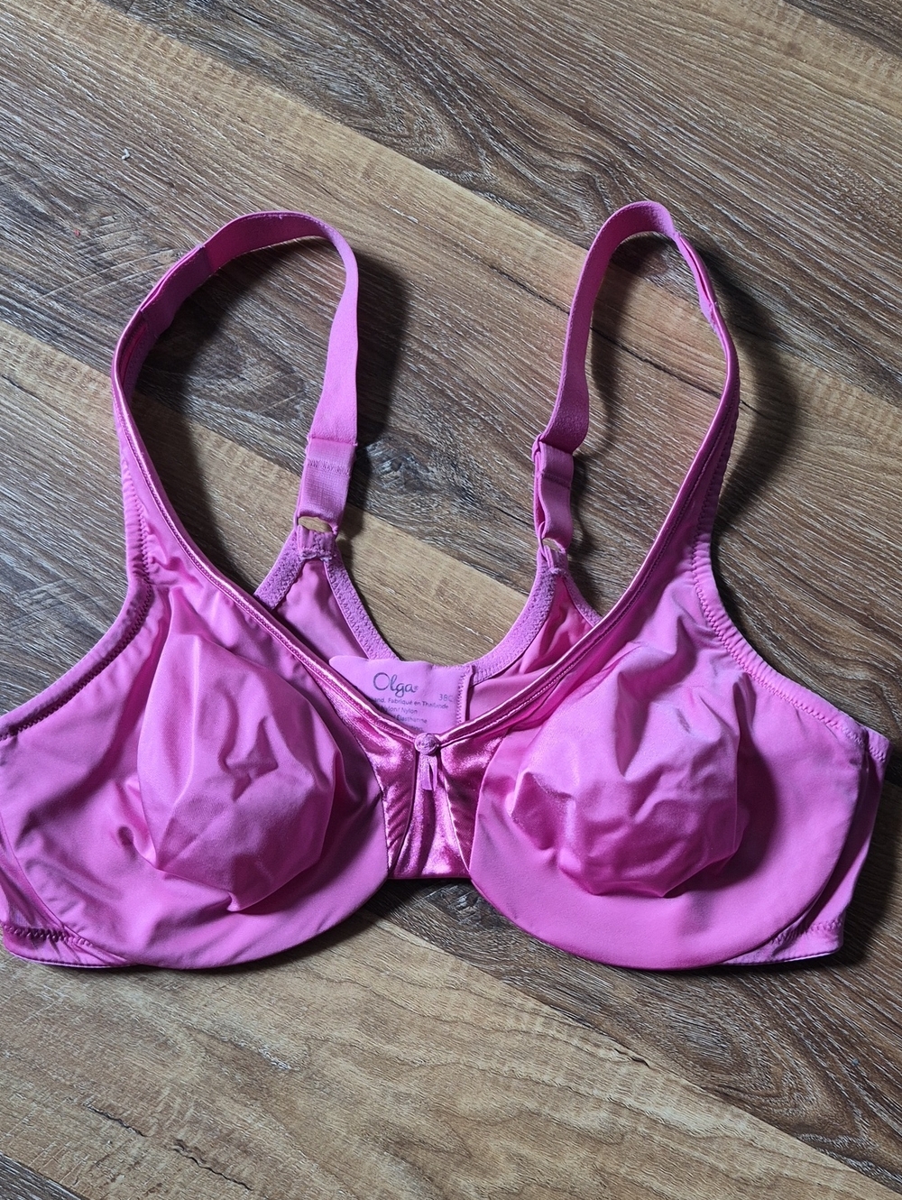 Olga Vibrant Pink Satin Full Coverage Underwire Support Bra 35002 Size 38C